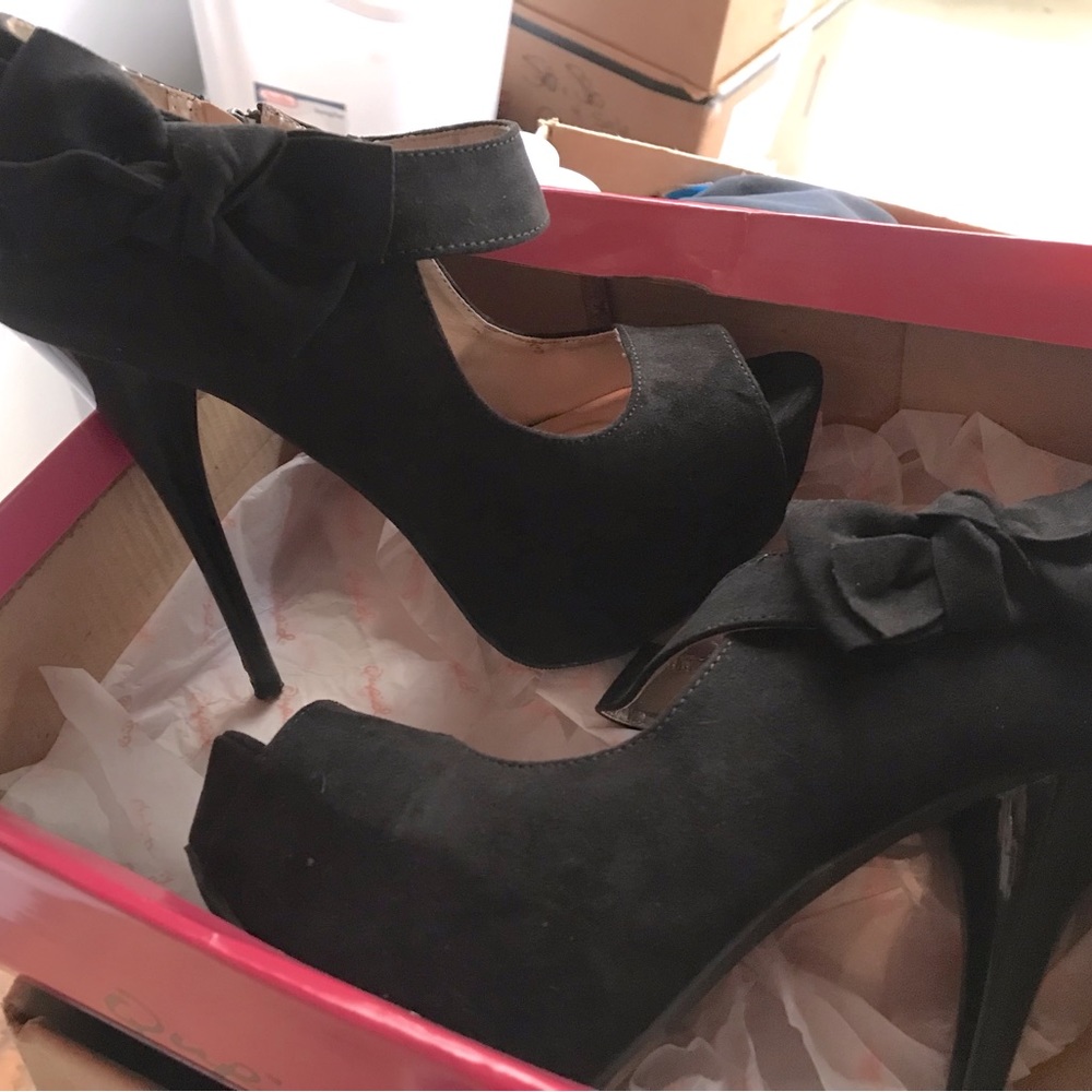 Suede Bowtie Heels